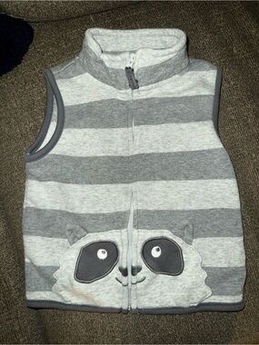 Carter's Gray & Light Gray Striped Raccoon Zip Vest